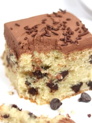 slice of chocolate chip sheet cake