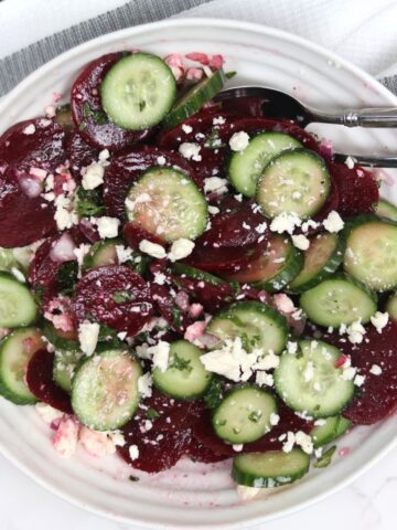cucumber beetroot salad in a bowl