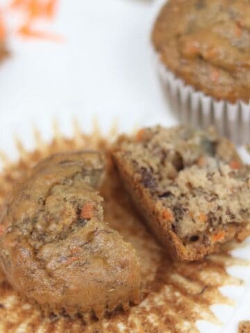 a carrot banana muffin cut open